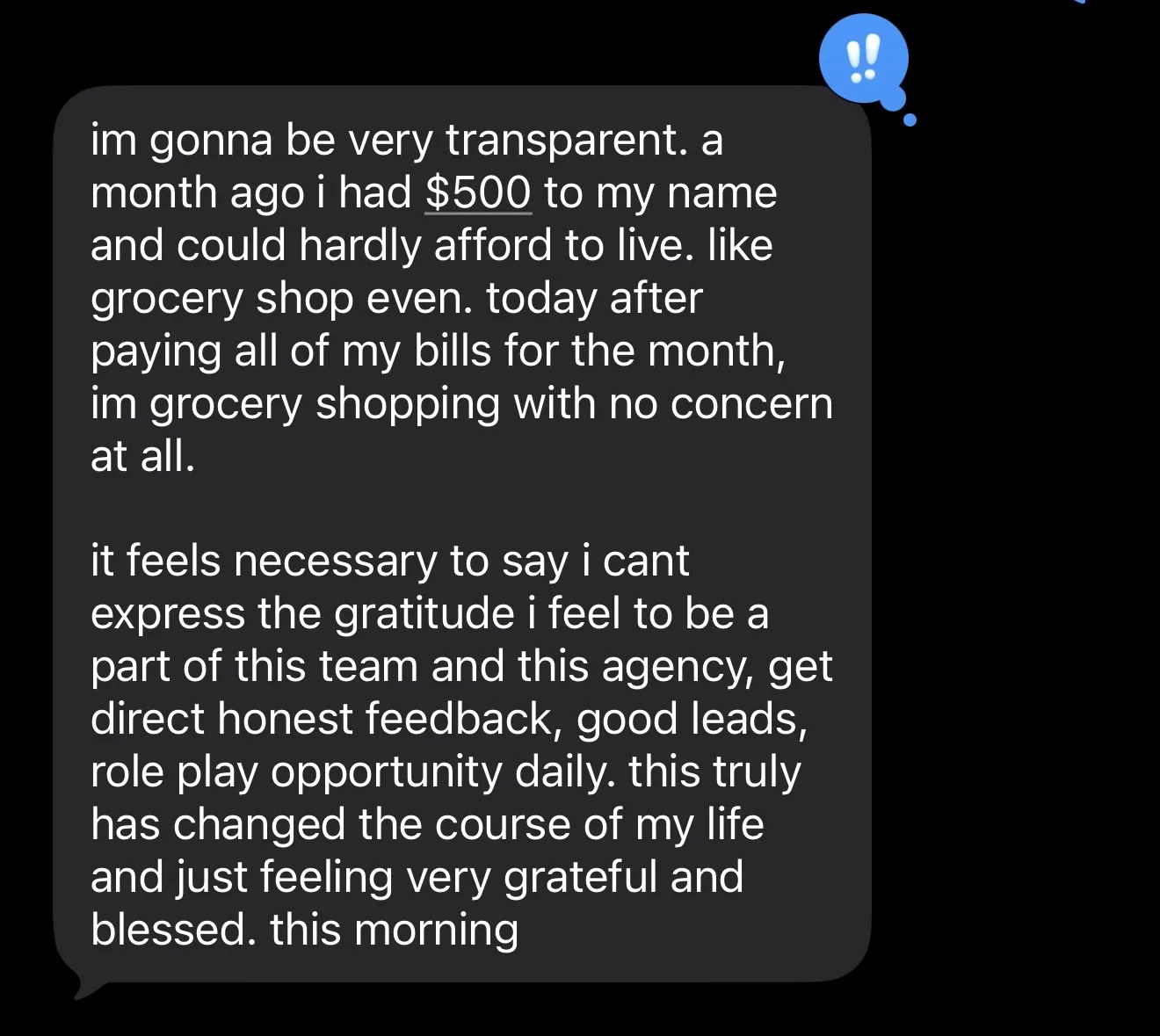 Agent testimonial: a month ago I had $500 to my name, today I'm grocery shopping with no concern - this truly has changed the course of my life